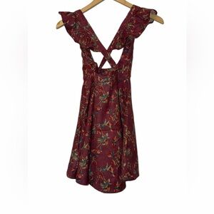 Mia joy Joyfolie girls mauve floral ruffle corduroy jumper dress sz 7 side zip